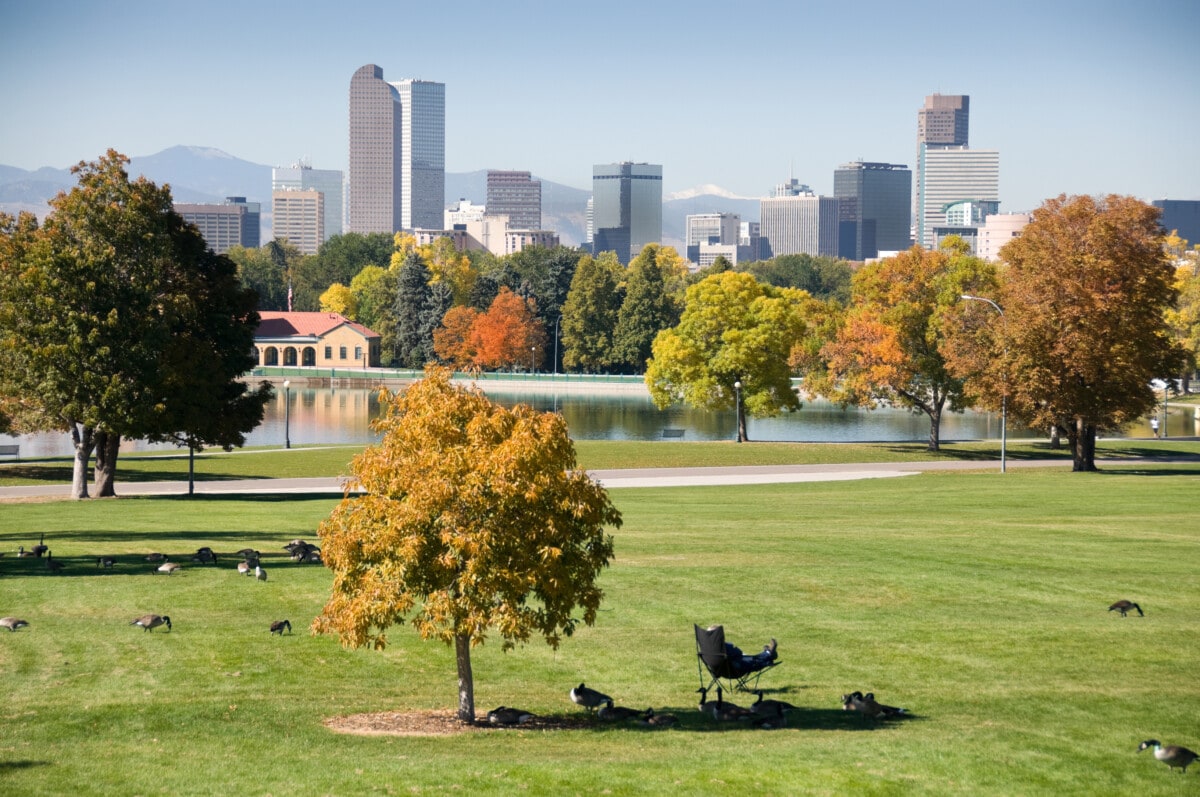park overlooking denver skyline and mountains - getty 