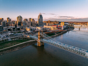 Downtown Cincinnati and the Ohio River at Sunset