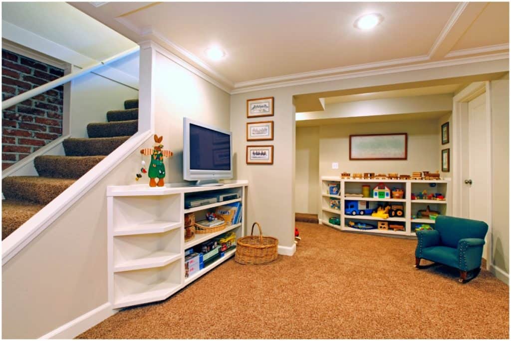 basement kids area with carpet