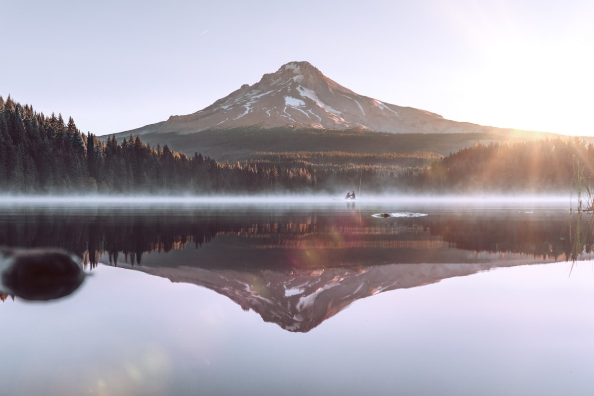 mount hood with a lake in front of it