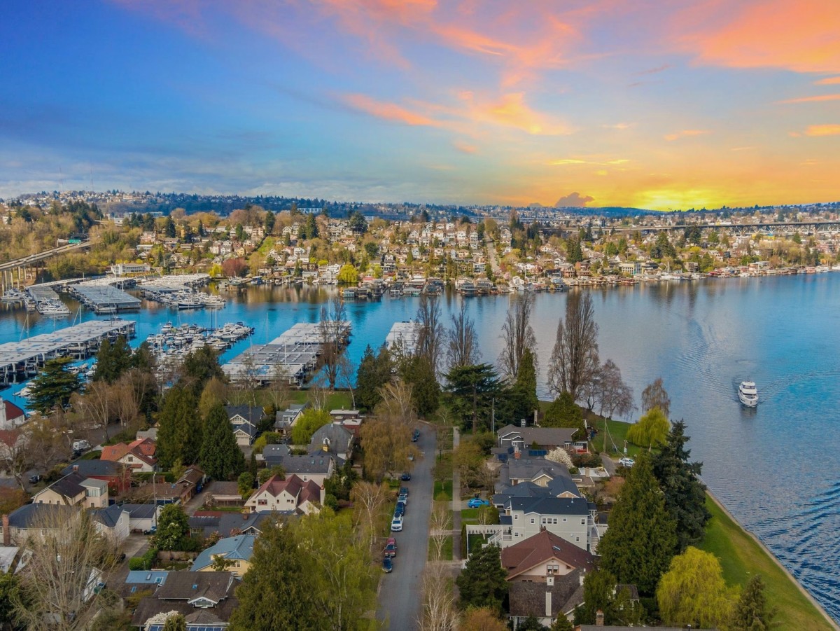 aerial waterfront view of affordable seattle suburbs