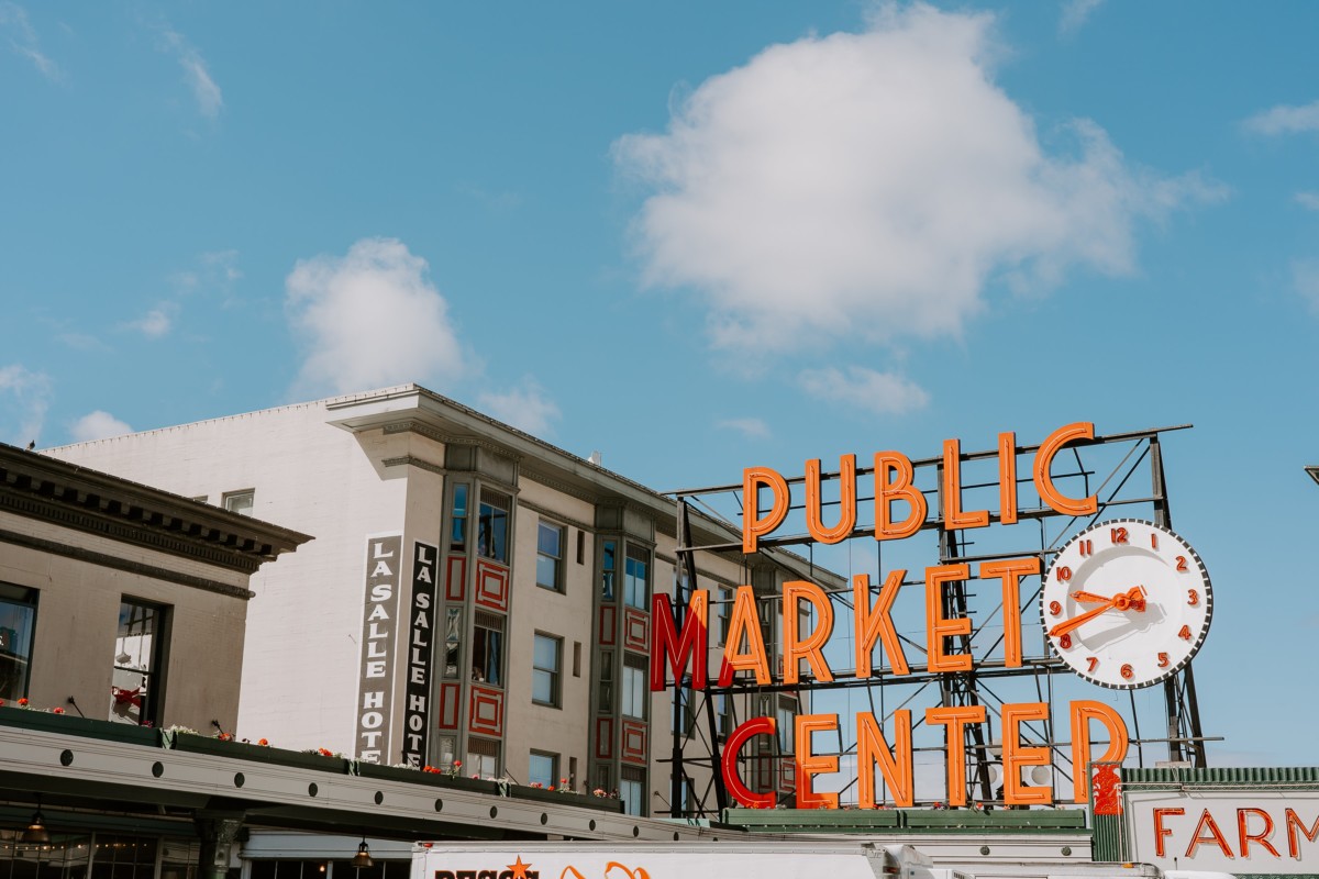 pike place market sign in seattle