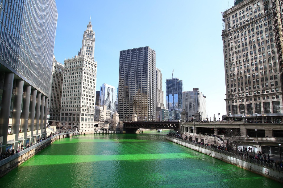 The Chicago River dyed Green