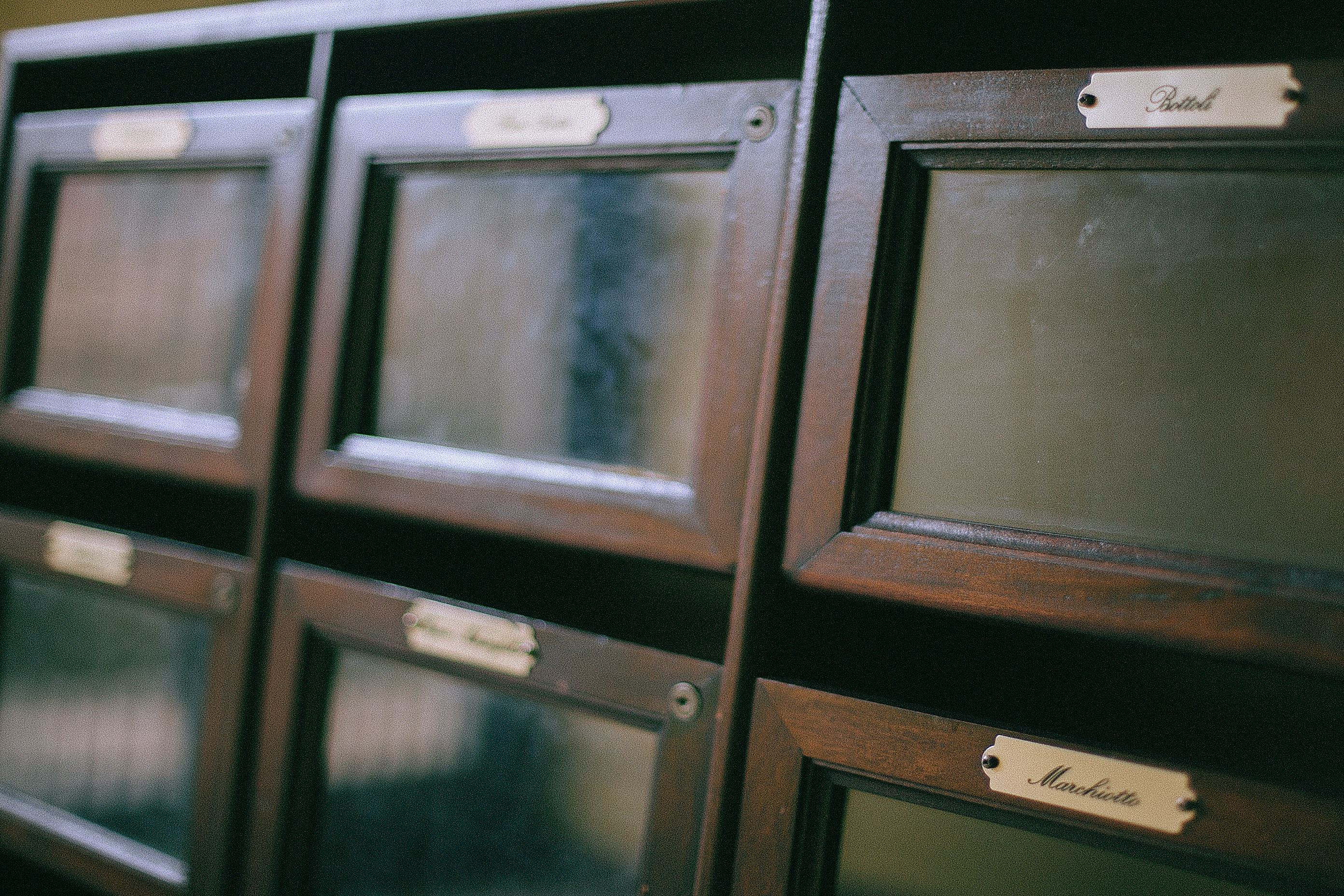 Close up view of apartment mailboxes