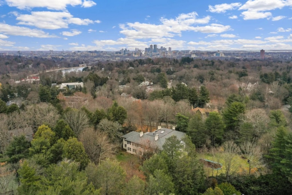 aerial view of brookline, ma home for sale