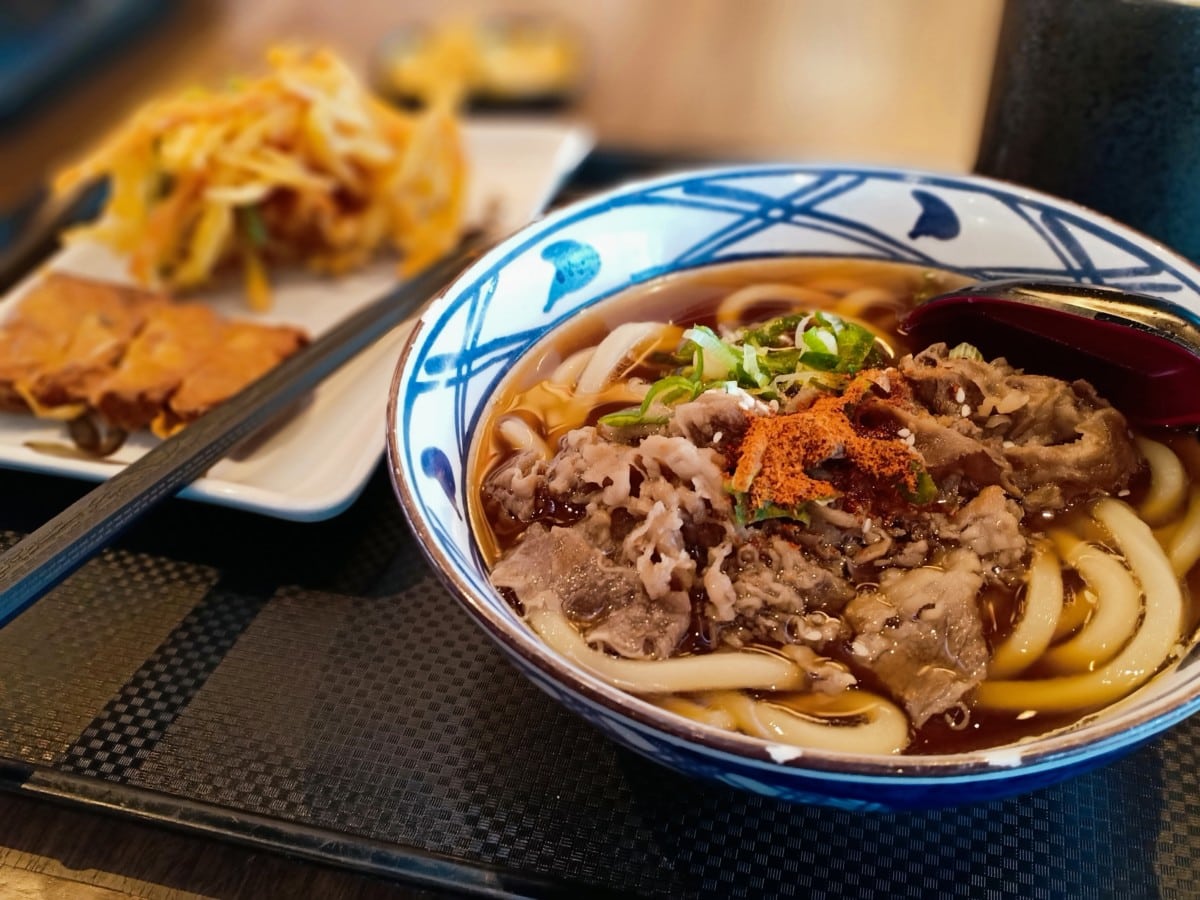 udon noodles with beef and other appetizers